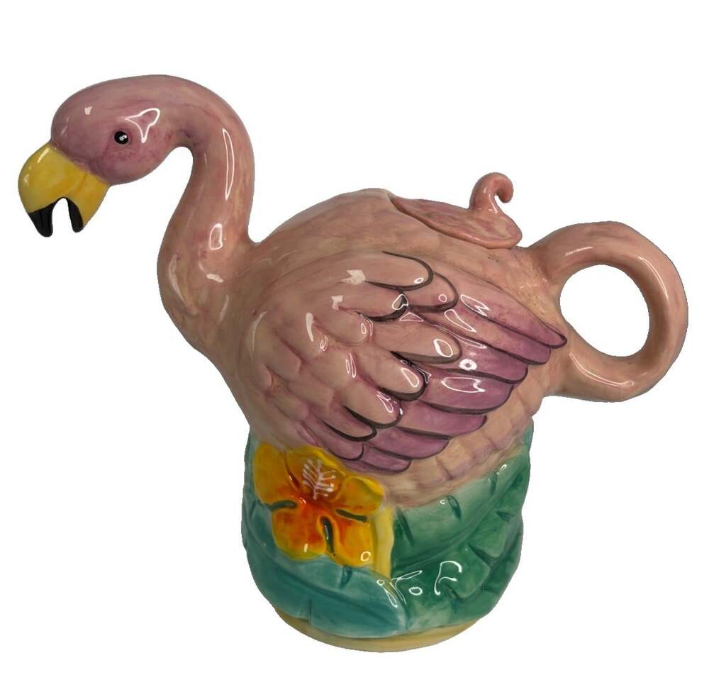 Summer Fun Flamingo Teapot By Blue Sky Clayworks 8”x9”x5”